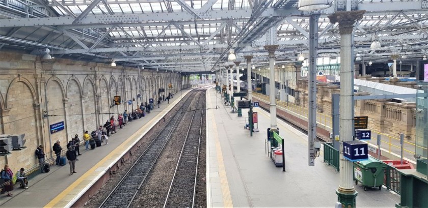 The opposite view with platform 10 on  the left, the train in the right distance is at platform 13