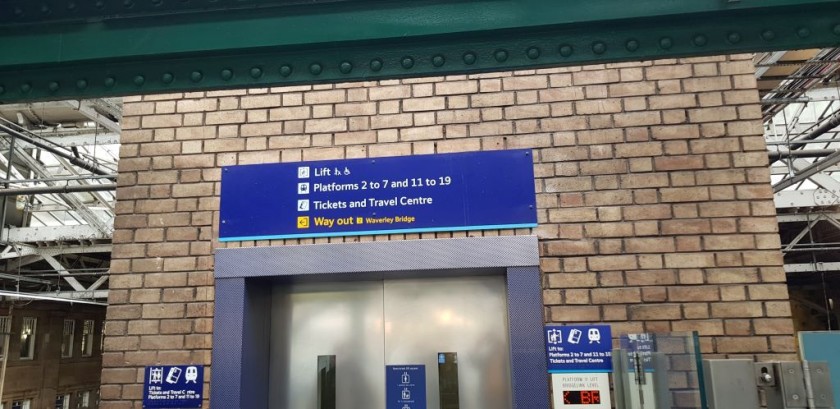 This lift / elevator connects the bridge across the station to the main concourse (platforms 2 to 7 and 11 to 19)