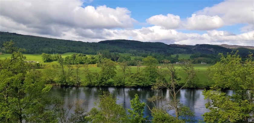 The River Tummel is on the left south of Pitlochry