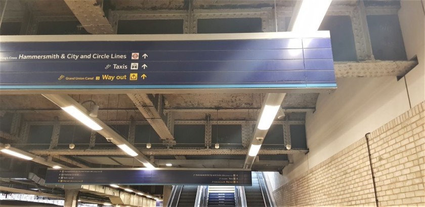 These escalators go up to the taxis and other Underground station, the elevators are to the right