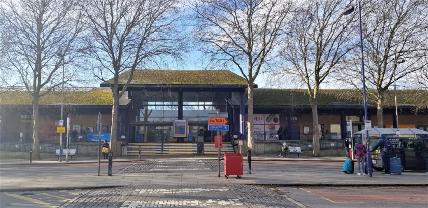 An unusual feature is that the taxi rank  is in the middle of the bus station