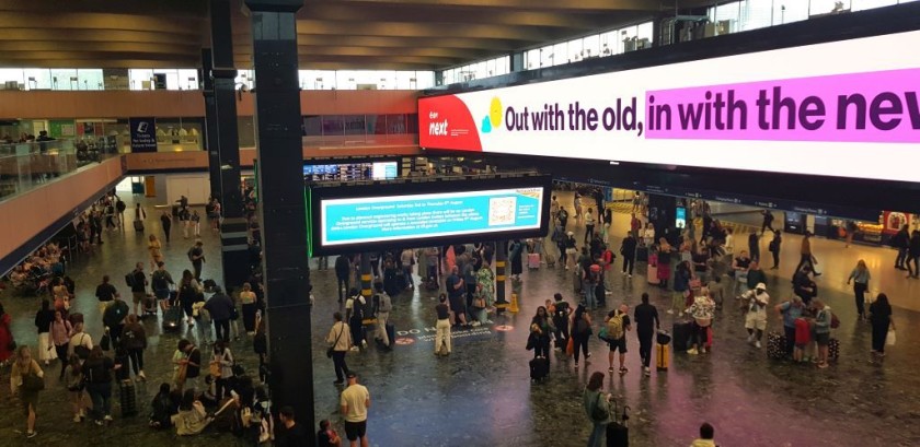 What is already new at Euston is the giant advertising screen