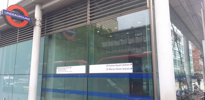 The main entrance to Euston Square station is on the south side of Euston Road