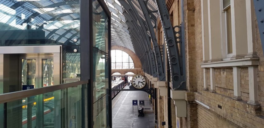 Taking the elevator down to platform 8 at King's Cross station