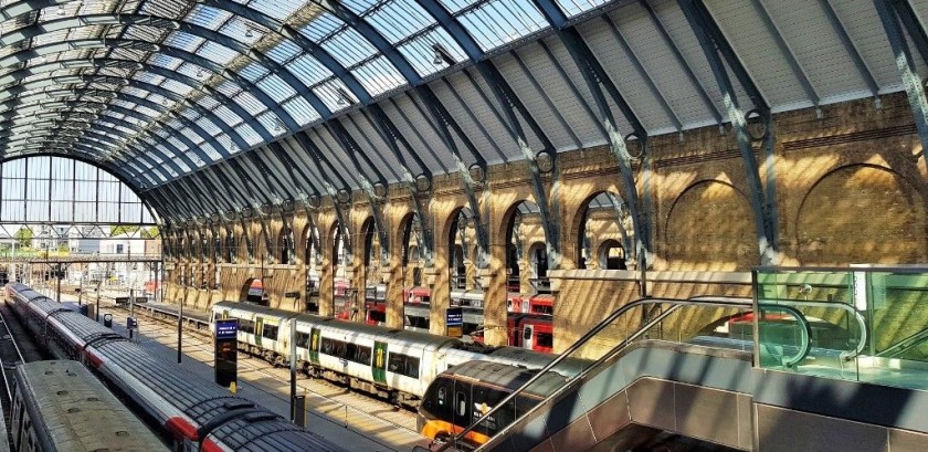 The escalators down to all platforms at King's Cross station