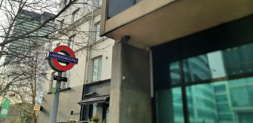 The entrance to Euston Square on the north side of Euston Road