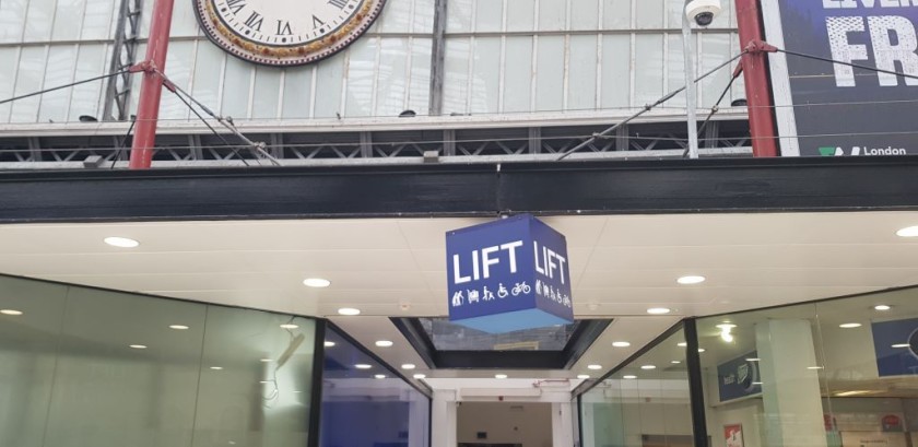 The location of the lift to the Merseyrail trains on the concourse at Lime Street station