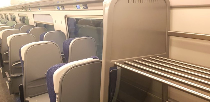 A luggage rack on an Avanti Evero train