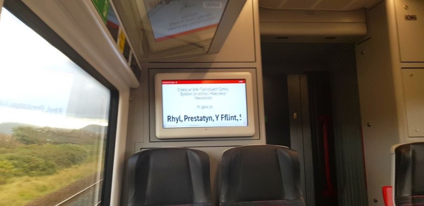 The info screens on a Class 197 train
