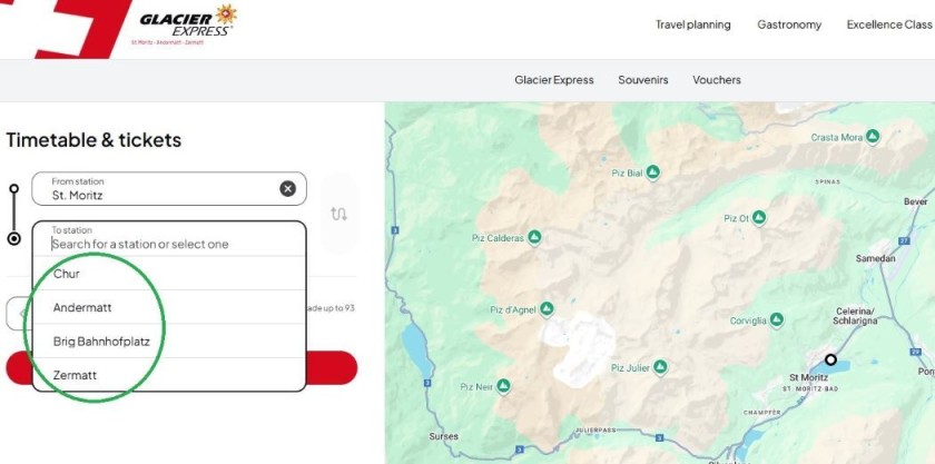 How to book tickets on the Glacier Express website for travel in 2025 and 2026