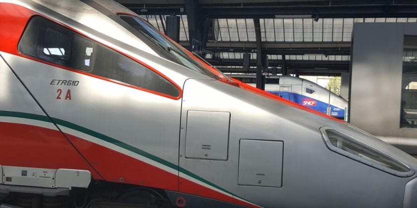 An ETR 600 train, nearest the camera, has just arrived at Zurich on an EC train from Milano
