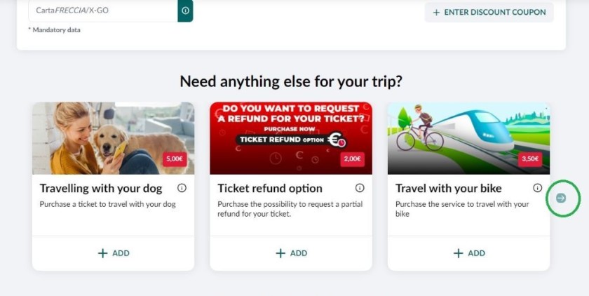 How to add a dog or bike ticket when buying tickets on the Trenitalia website
