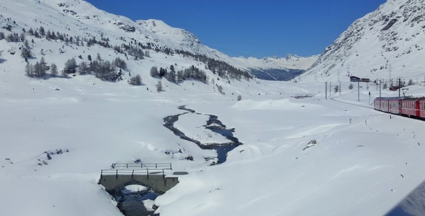 Travelling through the Bernina Pass in early May