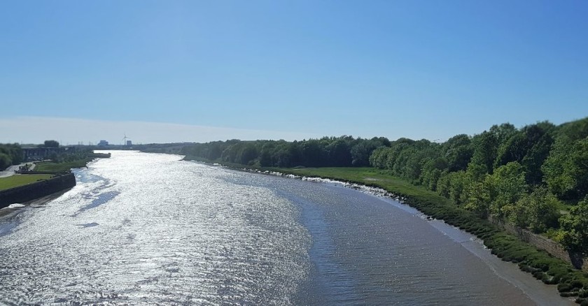 Crossing the River Lune as the train departs from Lancaster