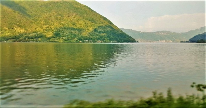 Looking over Lake Lugano on the right to the south of the city.