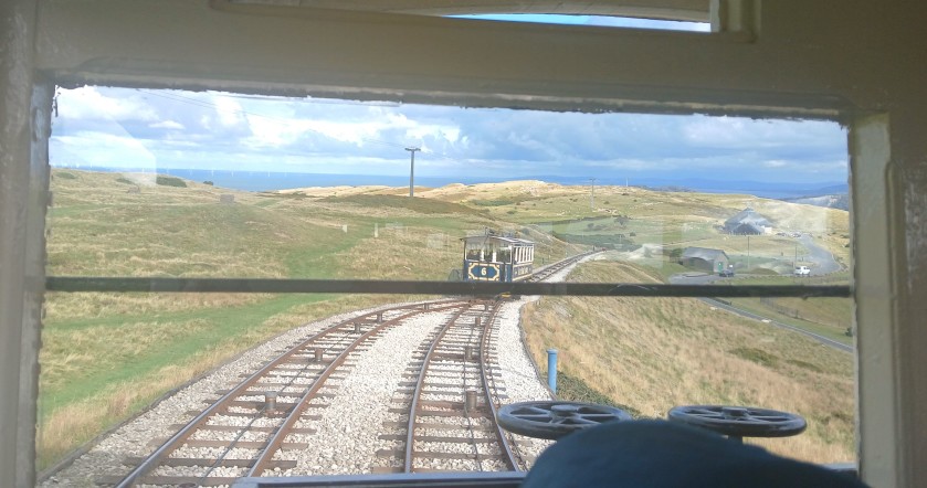 On the Great Orme tram between the Halfway station and the Summit station