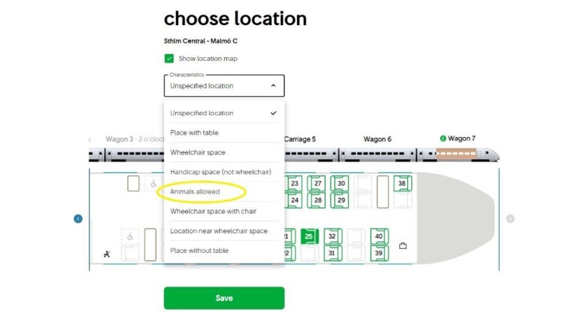 Booking space for dogs on SJ trains in Sweden