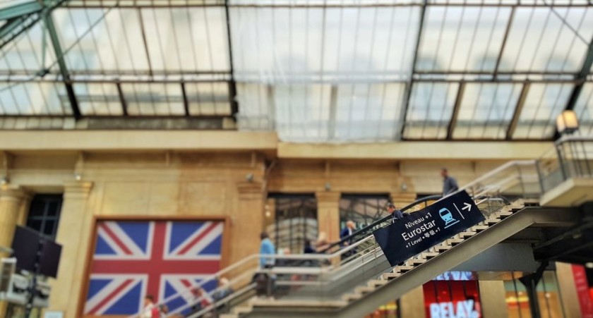 The access up to Eurostar departures - look out for the Union Jack flag