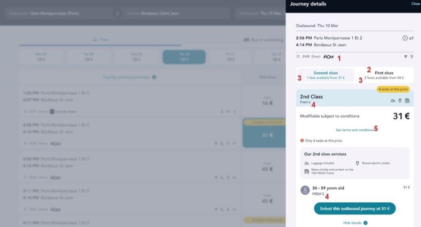 Booking a second class InOui ticket on SNCF Connect
