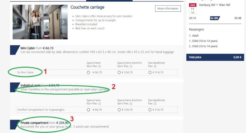 Booking a private couchette compartment on the new type of Nightjet 