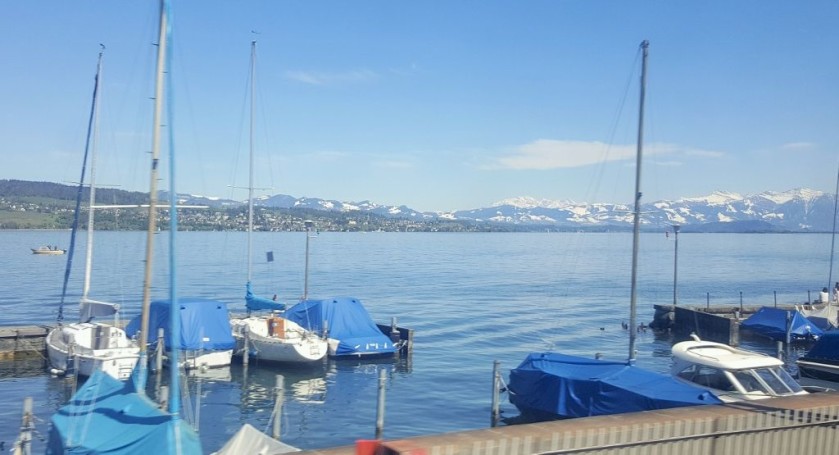 Looking over Lake Zurich from the left of the train