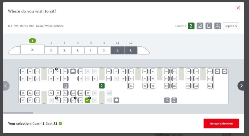 A seating plan for the 9 coach variant of an ICE 1 train