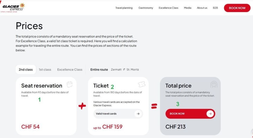 How to book tickets on the Glacier Express website for travel in 2025 and 2026