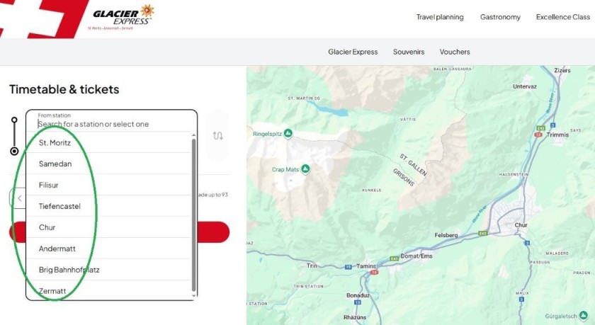 How to book tickets on the Glacier Express website for travel in 2025 and 2026