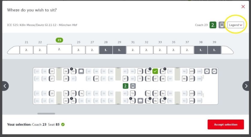 Using the seating plan on the DB website