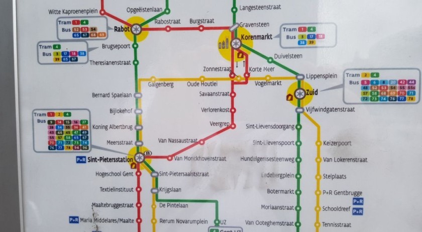 The tram map - for the city centre take line 1 to Korenmarkt
