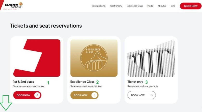 How to book tickets on the Glacier Express website for travel in 2025 and 2026