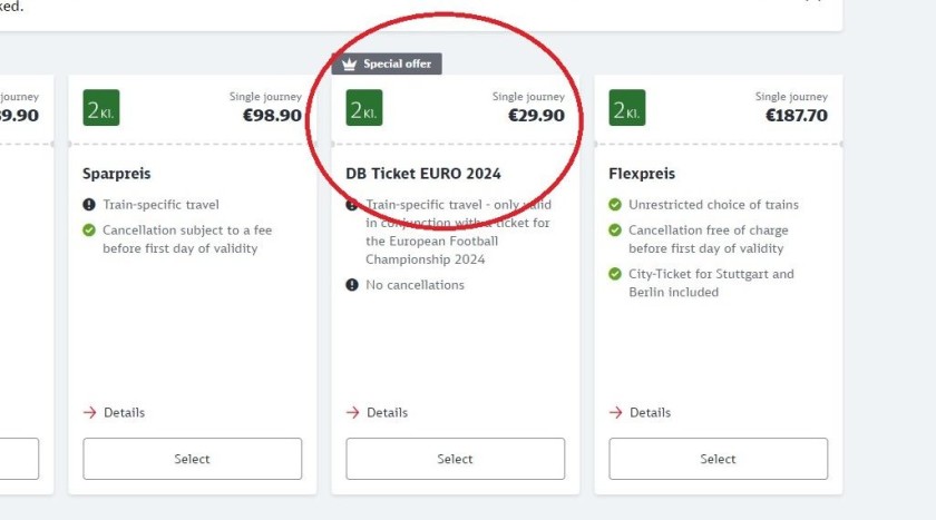 Booking the DB ticket Euro 2024