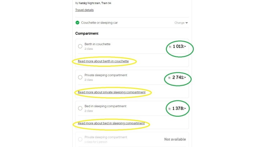 Booking a sleeping cabin on the SJ website