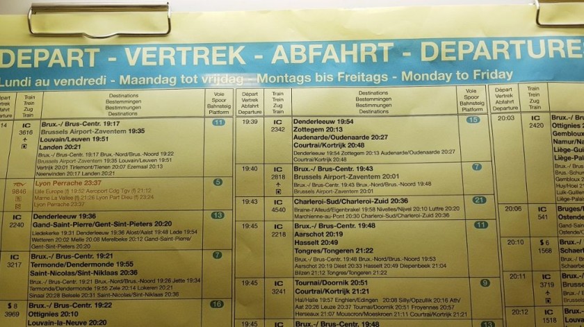 A Mon-Friday departure sheet