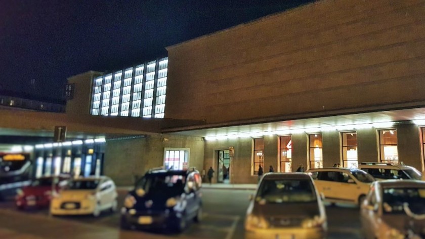 The taxi rank the lights show the way to the ticket hall at Firenze S.M. Novella station