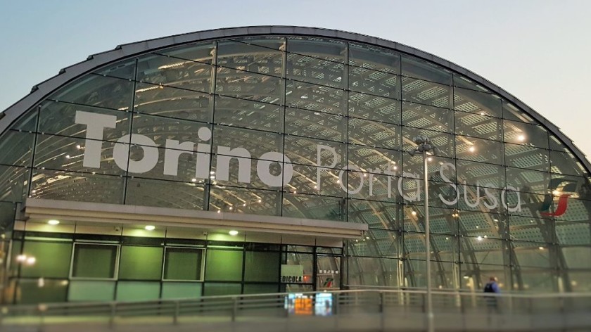 The view of Torino Porta Susa station from the  Piazza XVIII Decembre