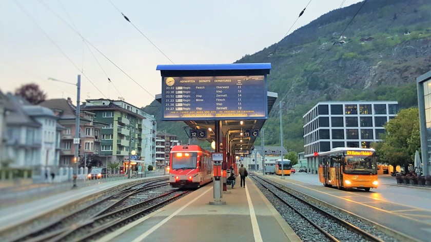 The MGB trains use a set of platforms located on the forecourt of the SBB station