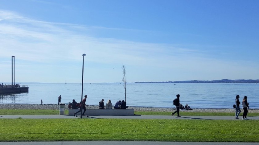 The view from the train of the Bodensee as it arrives in Lindau