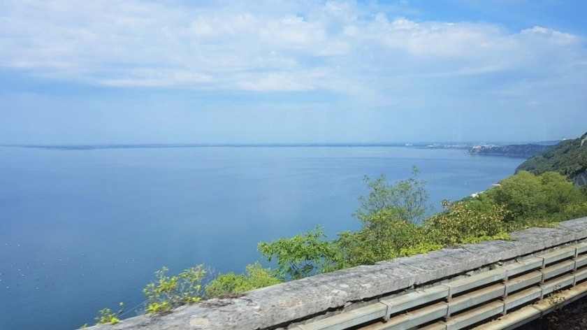 The Adriatic comes into view on the right as the train nears Trieste