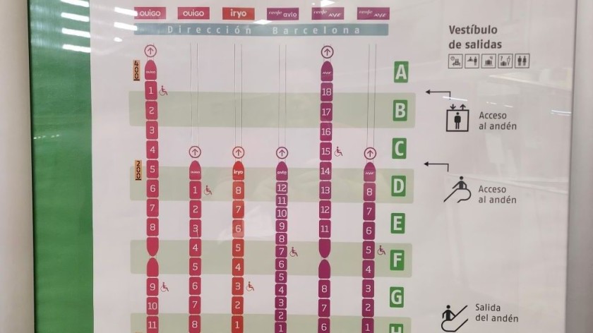 A train boarding info poster at Zaragoza-Delicias