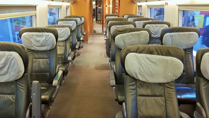 A 1st class seating saloon on an ICE 3 train