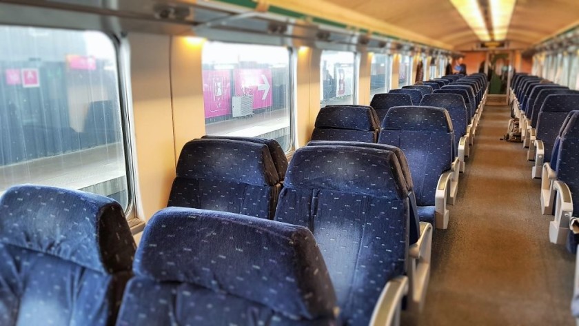 Interior of a 1st class I11 coach used on the top tier Belgian IC services