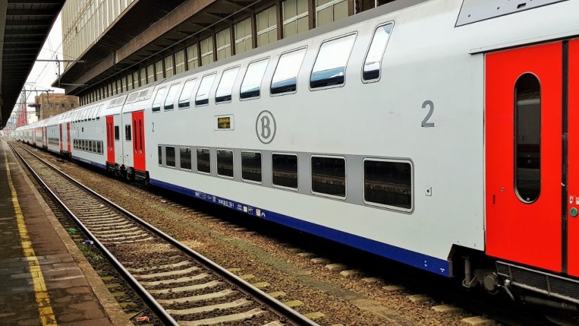 Exterior of a double deck train used on some Belgian IC services