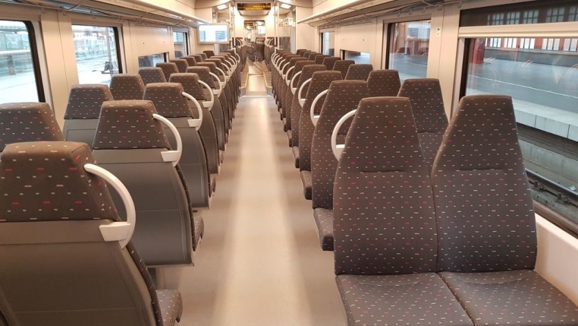 The interior of one of these Belgian IC trains that resembles a commuter train