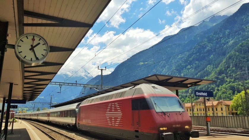 An IR train has arrived in Erstfeld