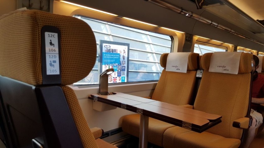 The interior of a 2nd class/Turista class coach on a Spanish RENFE-SNCF train
