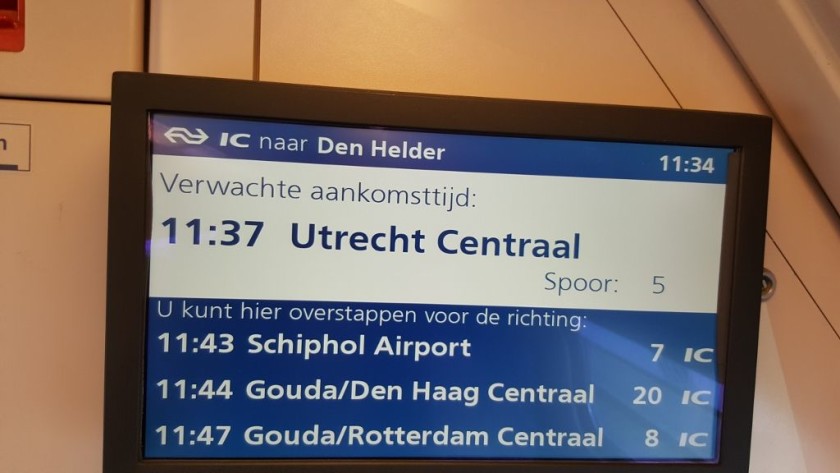 The info screen on board a Dutch IC train