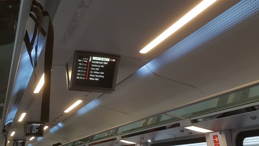 The info screens on a Railjet train