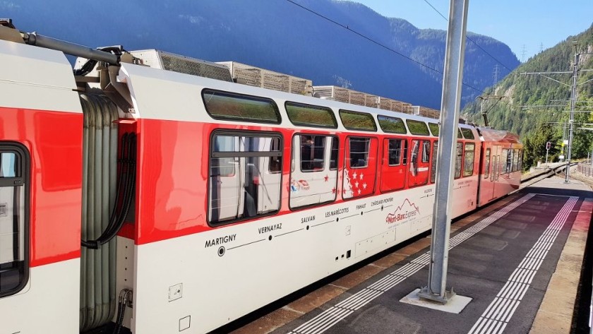A train on the Mont Blanc Express service, note the windows on the edge of the roof