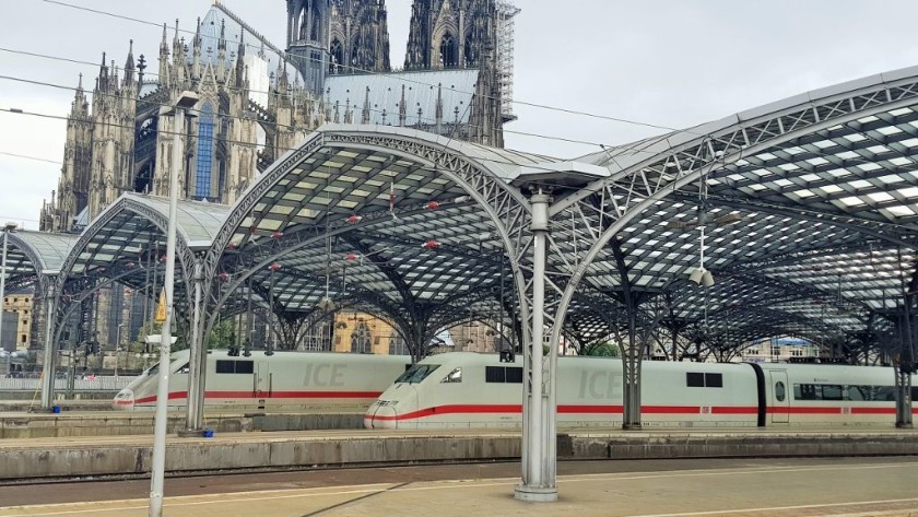 ICE trains await departure from Koln Hbf